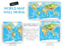 Carregar imagem no visualizador da galeria, Large Blue World Map Wall Mural. #6134
