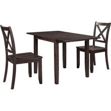 Load image into Gallery viewer, 3-Piece Wood Drop Leaf Breakfast Nook Dining Table Set with 2 X-back Chairs for Small Places, Espresso
