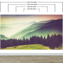 Cargar imagen en el visor de la galería, Colorful Foggy Mountain Forest View Wall Mural | Peel and Stick Wallpaper. #6159
