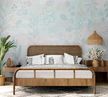 Cargar imagen en el visor de la galería, Pastel Botanical Nature Wallpaper Mural. Leafs and Flowers Design. #6195
