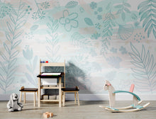 Cargar imagen en el visor de la galería, Pastel Botanical Nature Wallpaper Mural. Leafs and Flowers Design. #6195
