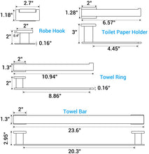 Load image into Gallery viewer, 4-Piece Brass Brushed Nickel Bathroom Hardware Set - Towel Bar, Towel Holder, Toilet Paper Holder, Robe Hook, and Tower Holder - Wall Mounted
