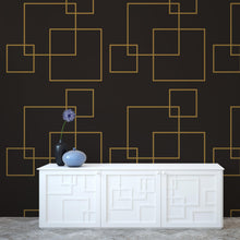 Carregar imagem no visualizador da galeria, Dark Brown and Gold Square Geometric Pattern Peel and Stick Wallpaper | Removable Wall Mural #6215
