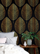 Cargar imagen en el visor de la galería, Gold Leave Autumn Pattern Peel and Stick Wallpaper | Removable Wall Mural #6217
