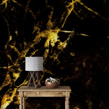 Load image into Gallery viewer, Black and Gold Abstract Marble Stone Peel and Stick Wall Mural. #6239
