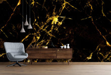 Load image into Gallery viewer, Black and Gold Abstract Marble Stone Peel and Stick Wall Mural. #6239
