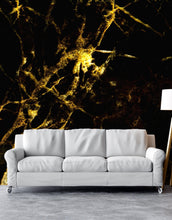 Load image into Gallery viewer, Black and Gold Abstract Marble Stone Peel and Stick Wall Mural. #6239
