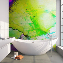Carregar imagem no visualizador da galeria, Alcohol Ink Abstract Pattern Peel and Stick Wallpaper Mural. (Lime, Green, Yellow, Purple Stained) #6257

