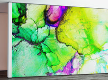 Carregar imagem no visualizador da galeria, Alcohol Ink Abstract Pattern Peel and Stick Wallpaper Mural. (Lime, Green, Yellow, Purple Stained) #6257
