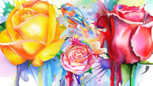 Cargar imagen en el visor de la galería, Colorful Bird and Roses Flower Watercolor Artwork Wall Mural. Removable Peel and Stick Wall Mural. #6275
