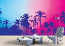 Carregar imagem no visualizador da galeria, Miami Tropical Palm Tree Vice Color Wall Mural. Bright Miami Vice Blue and Fuchsia Colors. #6281
