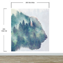 Cargar imagen en el visor de la galería, Foggy Mountain Forest View with Bison Buffalo Overlay Natural Scenery Wall Mural #6282.
