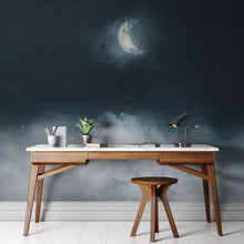 Cargar imagen en el visor de la galería, Crescent Moon Shining Over Misty Clouds Wall Mural. Peel and Stick Wallpaper. #6301
