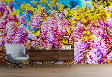 Load image into Gallery viewer, Colorful Purple Wisteria Flower Wall Mural. Peel and Stick Wallpaper. #6307
