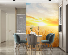 Carregar imagem no visualizador da galeria, Sunset Sunrise over Farmland Wheat Field Wall Mural. Peel and Stick Wall Paper. #6323
