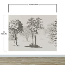 Carregar imagem no visualizador da galeria, Vintage Forest Trees Wall Mural. Monochrome Abstract Sketched Art Design. Peel and Stick Wallpaper | Removable Wall Mural. #6329
