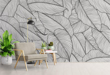 Carregar imagem no visualizador da galeria, Banana Leaves Wallpaper, Palm Leaves Line Art Pattern Peel and Stick Wall Mural. #6330
