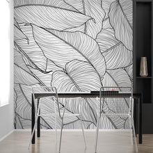 Carregar imagem no visualizador da galeria, Banana Leaves Wallpaper, Palm Leaves Line Art Pattern Peel and Stick Wall Mural. #6330
