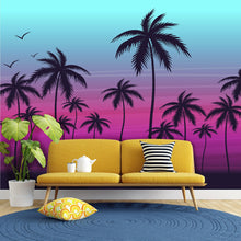 Carregar imagem no visualizador da galeria, Miami Tropical Palm Tree Illustration Vice Color Sunset Wall Mural. Bright Miami Vice Blue and Fuchsia Colors. #6331
