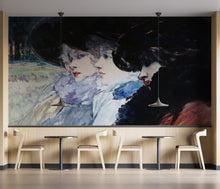 Cargar imagen en el visor de la galería, Vintage Painting, Three Women in Profile by Artist Henry Somm. Large Wall Mural / Peel and Stick Wallpaper. #6338
