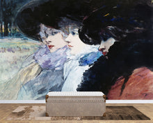 Load image into Gallery viewer, Vintage Painting, Three Women in Profile by Artist Henry Somm. Large Wall Mural / Peel and Stick Wallpaper. #6338
