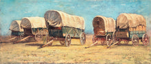 Cargar imagen en el visor de la galería, Western Cowboy Theme Wall Mural Decor. Study of Covered Wagons by Samuel Colman. Painting Artwork. Peel and Stick Wallpaper. #6339
