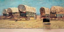 Cargar imagen en el visor de la galería, Western Cowboy Theme Wall Mural Decor. Study of Covered Wagons by Samuel Colman. Painting Artwork. Peel and Stick Wallpaper. #6339
