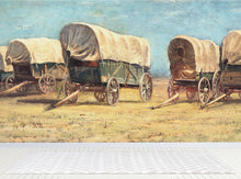 Cargar imagen en el visor de la galería, Western Cowboy Theme Wall Mural Decor. Study of Covered Wagons by Samuel Colman. Painting Artwork. Peel and Stick Wallpaper. #6339
