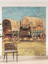 Cargar imagen en el visor de la galería, Western Cowboy Theme Wall Mural Decor. Study of Covered Wagons by Samuel Colman. Painting Artwork. Peel and Stick Wallpaper. #6339
