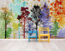 Carregar imagem no visualizador da galeria, Forest Trees Wall Mural. Abstract Color Print. Peel and Stick Wallpaper / Removable Wall Mural. #6342
