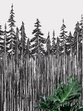 Load image into Gallery viewer, Forest Trees Trunks Grunge Illustration Wall Mural. Peel and Stick Wallpaper. Abstract Lines Silhouette Outdoors Scenery. #6345
