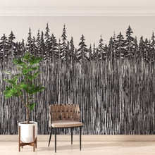 Load image into Gallery viewer, Forest Trees Trunks Grunge Illustration Wall Mural. Peel and Stick Wallpaper. Abstract Lines Silhouette Outdoors Scenery. #6345
