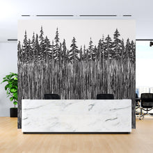 Carregar imagem no visualizador da galeria, Forest Trees Trunks Grunge Illustration Wall Mural. Peel and Stick Wallpaper. Abstract Lines Silhouette Outdoors Scenery. #6345
