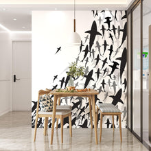 Carregar imagem no visualizador da galeria, Shark Frenzy Underwater Wall Mural. Peel and Stick Wallpaper. Black and White Shark Silhouettes  #6347
