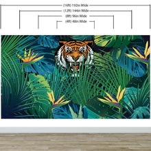 Carregar imagem no visualizador da galeria, Hidden Tiger Behind Jungle Leaves Wall Mural. Peel and Stick Wallpaper. Safari Wildlife Illustration. #6351
