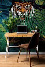 Carregar imagem no visualizador da galeria, Hidden Tiger Behind Jungle Leaves Wall Mural. Peel and Stick Wallpaper. Safari Wildlife Illustration. #6351
