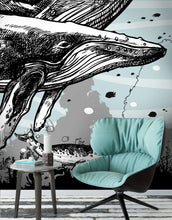Cargar imagen en el visor de la galería, Whale, Dolphin, Killer Whale Wall Mural. Underwater Sea Life Drawing Design. Peel and Stick Wall Mural. #6354
