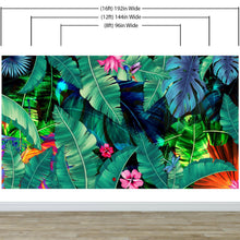 Carregar imagem no visualizador da galeria, Rainforest Jungle Tropical Wallpaper. Green Flowers and Palm Tree Leaves Design. #6357
