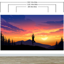 Carregar imagem no visualizador da galeria, Yoga Meditating On Top of Mountain View Wall Mural. Calm Sunrise Design Peel and Stick Wallpaper. #6364
