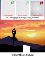 Load image into Gallery viewer, Yoga Meditating On Top of Mountain View Wall Mural. Calm Sunrise Design Peel and Stick Wallpaper. #6364
