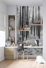 Carregar imagem no visualizador da galeria, Black and White Forest Landscape Wall Mural. Peel and Stick Wallpaper. #6365
