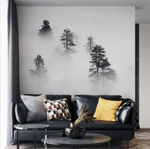 Carregar imagem no visualizador da galeria, Foggy Forest Wallpaper Black and White Wall Mural. #6368
