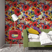 Cargar imagen en el visor de la galería, Colorful Blooming Flower Wall Mural. Tropical Floral Design Pattern Peel and Stick Wallpaper. #6370
