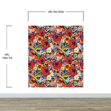 Cargar imagen en el visor de la galería, Colorful Blooming Flower Wall Mural. Tropical Floral Design Pattern Peel and Stick Wallpaper. #6370
