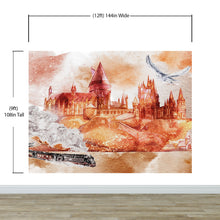 Load image into Gallery viewer, Wizardly World Wall Mural. Fantasy Theme with Castle / Train / Owl Peel and Stick Wallpaper. #6373
