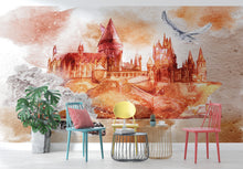 Load image into Gallery viewer, Wizardly World Wall Mural. Fantasy Theme with Castle / Train / Owl Peel and Stick Wallpaper. #6373
