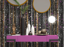 Cargar imagen en el visor de la galería, Glamour Gold Stripe Wall Mural. White and Purple Dot Peel and Stick Wallpaper. #6378
