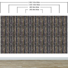 Load image into Gallery viewer, Glamour Gold Stripe Wall Mural. White and Purple Dot Peel and Stick Wallpaper. #6378
