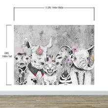 Cargar imagen en el visor de la galería, Safari Baby Animals Wall Mural. Baby Elephant, Giraffe, Rhino, Lion and Zebra Peel and Stick Wallpaper. #6383
