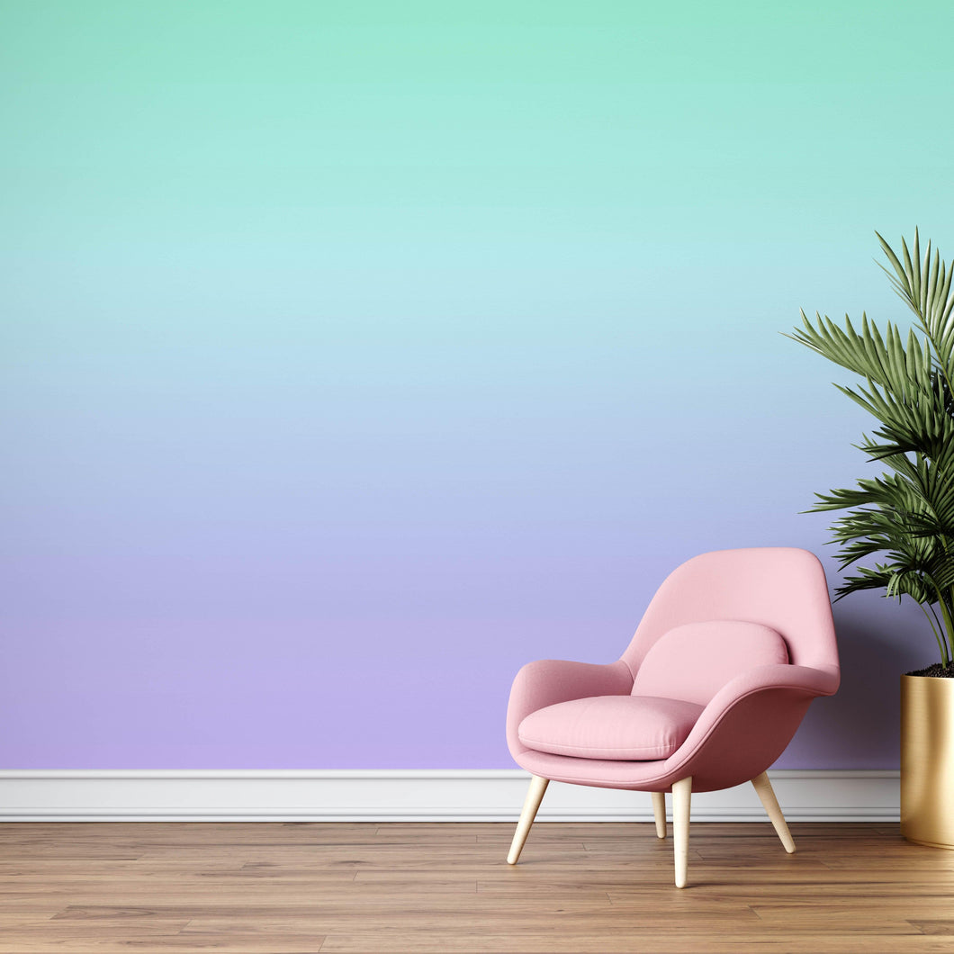 Pastel Color Wall Mural. Turquoise to Plum Purple Gradient Color Blend Design Wallpaper. #6385